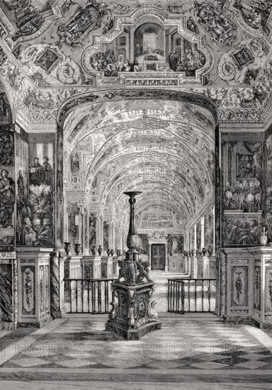 Great gallery of theVatican Apostolic Library, Vatican City, Rome, Italy, 19th Century, Europe