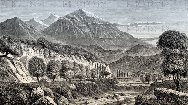 The Mount Olympus, the highest mountain in Greece, illustration, 19th century
