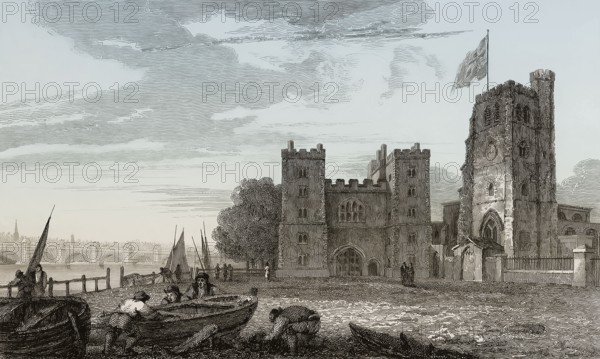 Old London, Lambeth Palace, 1810, after William Bernard Cooke