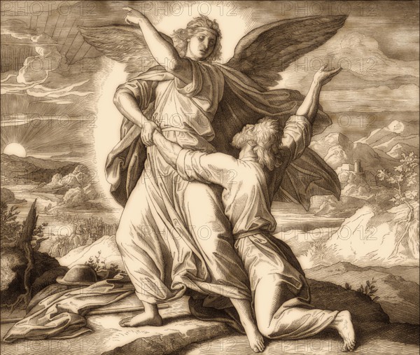 Jacob Wrestles with God, Old Testament, by Julius Schnorr von Carolsfeld, 1860