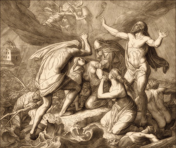 Noah's Ark and the Flood, Old Testament, by Julius Schnorr von Carolsfeld, 1860