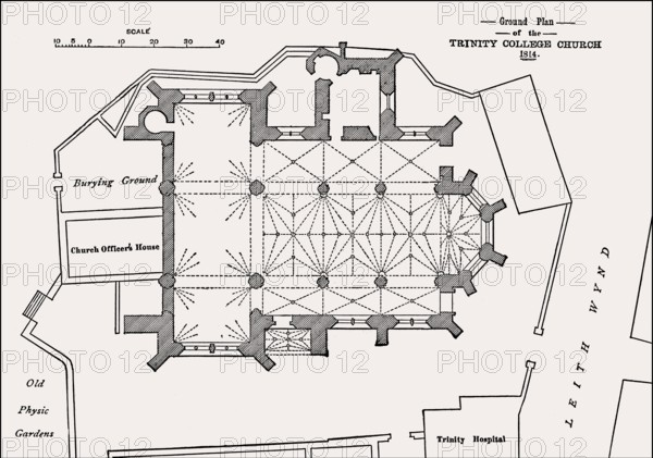 Plan of the Trinity College Kirk, a royal collegiate church demolished in 1848, Edinburgh, Scotland, 1814