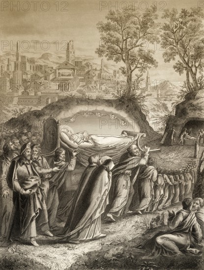 Burial of the Virgin Mary, Steel engraving 1853, digitally restored