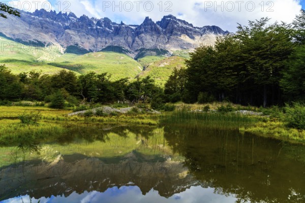 Snow mountain and the reflection at Patagonia, Argentina, South America