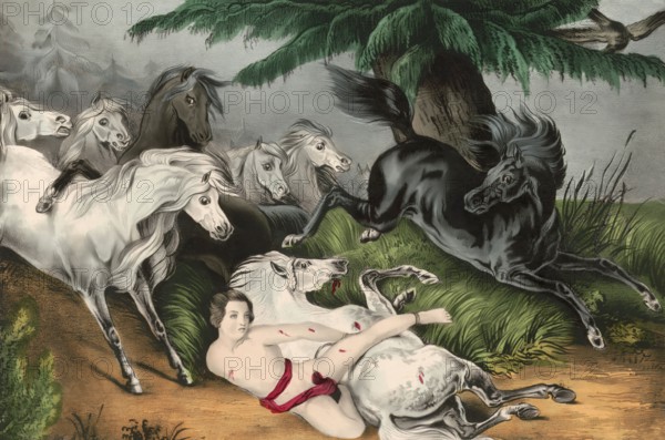 Scene from Mazeppa, a narrative poem written by Lord Byron in 1819, digital edited