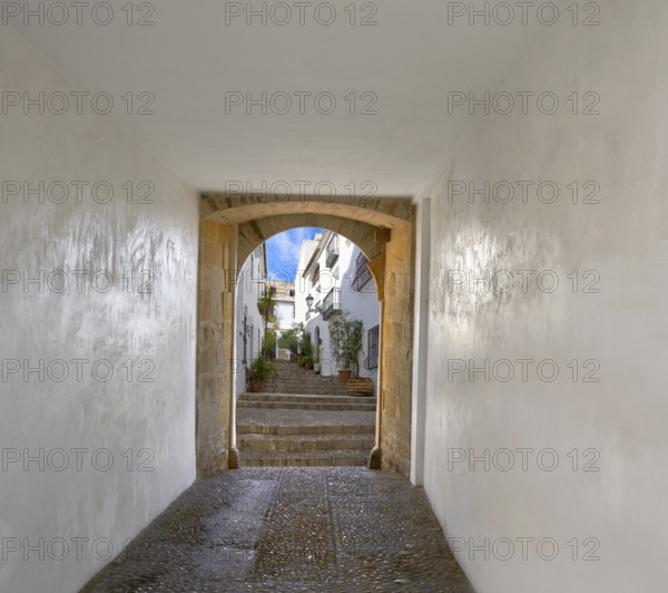Altea photo illustration arch and village in Alicante at Mediterranean Spain