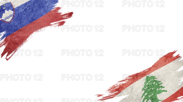 Flags of Slovenia and Lebanon on white background
