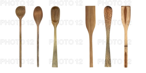 Topview of Set Cooking Wooden Utensils on White Background