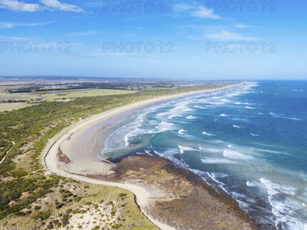 The idyllic Thirteenth Beach near Barwon Heads from Breamlea on a hot summer's day in Victoria, Australia, Oceania
