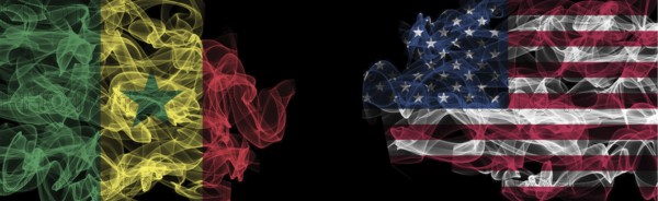 Flags of Senegal and USA on Black background, Senegal vs USA Smoke Flags