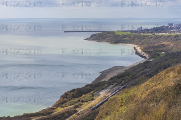 View of Folkestone Warren Nature Reserve and East Wear Bay in Folkestone, Kent, England, UK
