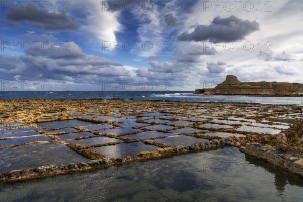 A view of the salt pans in Xwejni Bay on the Maltese island of Gozo