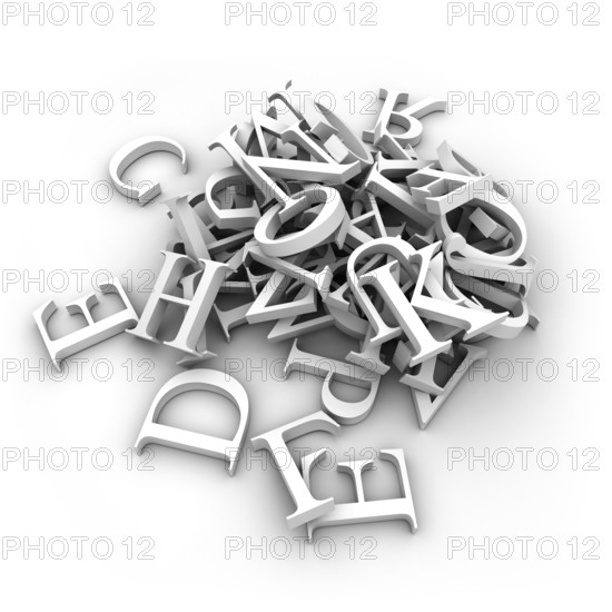Latin letters poured into a heap, isolated on a white background