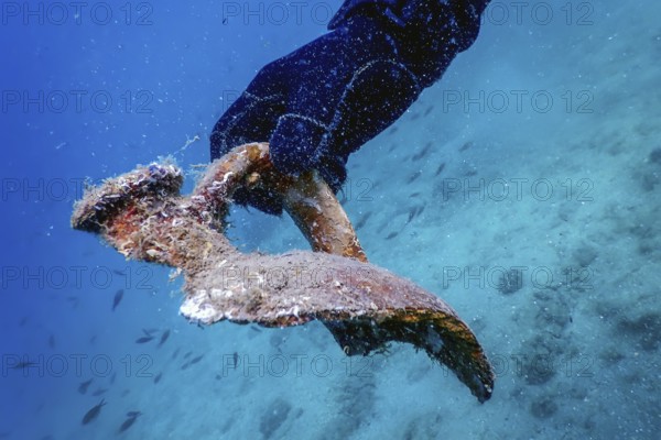 Underwater modern treasure hunter, diver sunken treasure