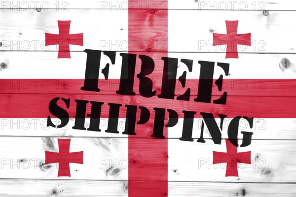 Georgia flag, Free Shipping on wooden transport box with flag Logistics Concept
