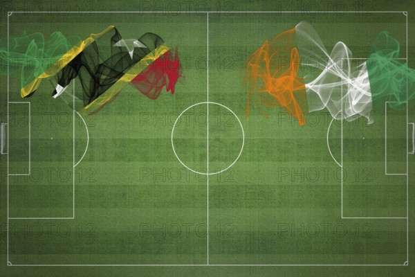 Saint Kitts and Nevis vs Ivory Coast Soccer Match, national colors, national flags, soccer field, football game, Competition concept, Copy space