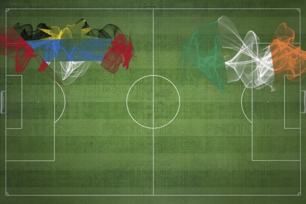 Antigua and Barbuda vs Ireland Soccer Match, national colors, national flags, soccer field, football game, Competition concept, Copy space