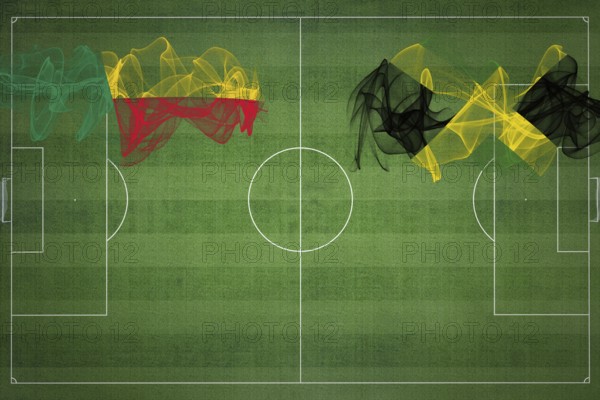 Benin vs Jamaica Soccer Match, national colors, national flags, soccer field, football game, Competition concept, Copy space