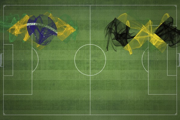 Brazil vs Jamaica Soccer Match, national colors, national flags, soccer field, football game, Competition concept, Copy space