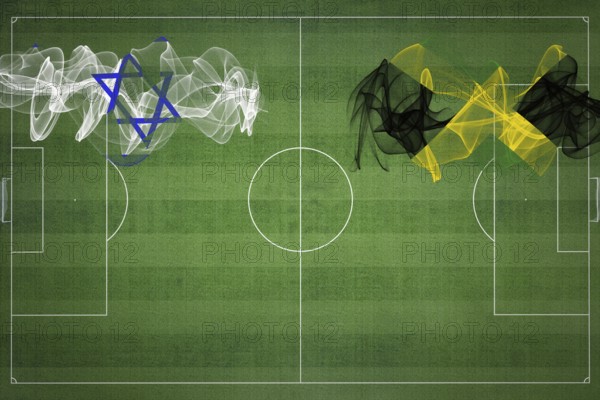 Israel vs Jamaica Soccer Match, national colors, national flags, soccer field, football game, Competition concept, Copy space