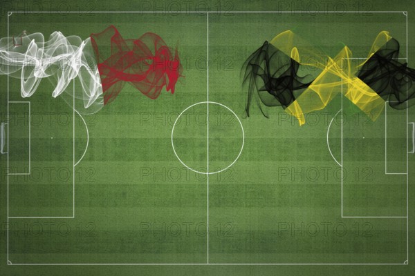 Malta vs Jamaica Soccer Match, national colors, national flags, soccer field, football game, Competition concept, Copy space