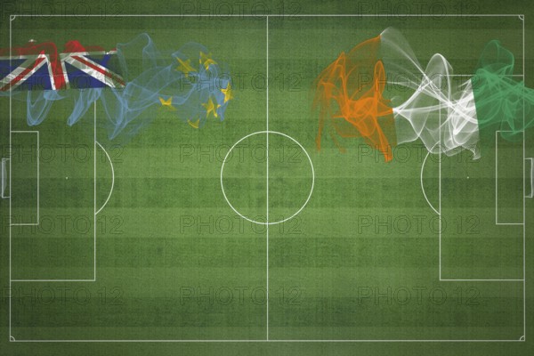 Tuvalu vs Ivory Coast Soccer Match, national colors, national flags, soccer field, football game, Competition concept, Copy space