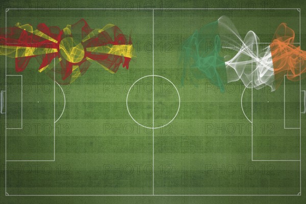 North Macedonia vs Ireland Soccer Match, national colors, national flags, soccer field, football game, Competition concept, Copy space