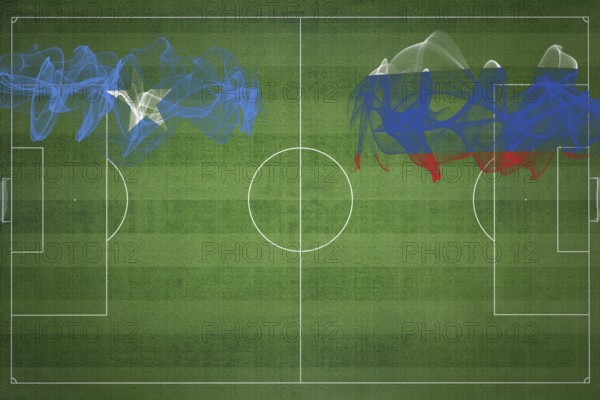 Somalia vs Russia Soccer Match, national colors, national flags, soccer field, football game, Competition concept, Copy space
