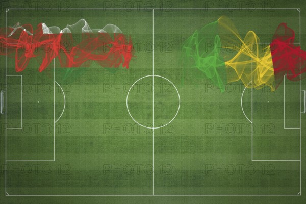Oman vs Mali Soccer Match, national colors, national flags, soccer field, football game, Competition concept, Copy space