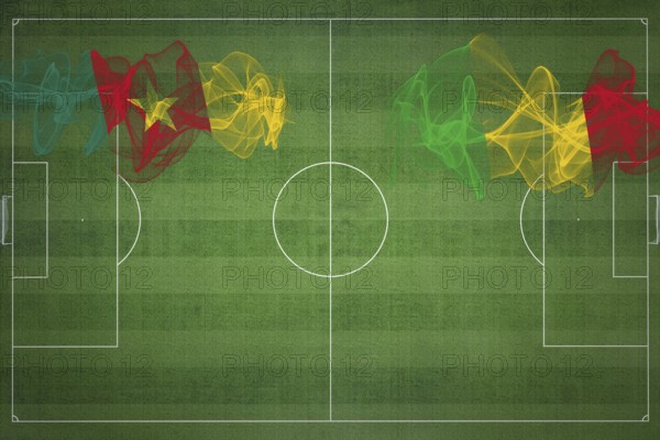 Cameroon vs Mali Soccer Match, national colors, national flags, soccer field, football game, Competition concept, Copy space
