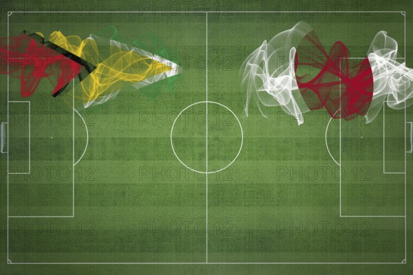 Guyana vs Japan Soccer Match, national colors, national flags, soccer field, football game, Competition concept, Copy space