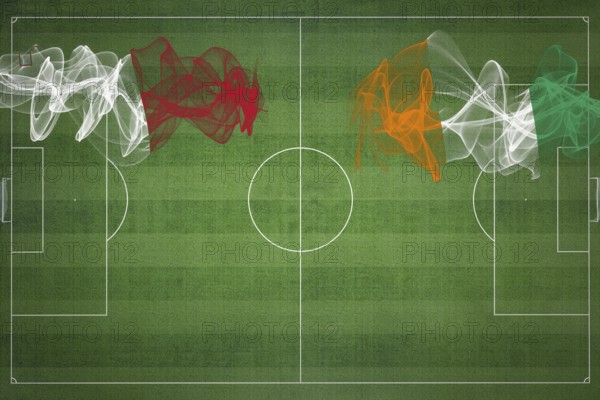 Malta vs Ivory Coast Soccer Match, national colors, national flags, soccer field, football game, Competition concept, Copy space