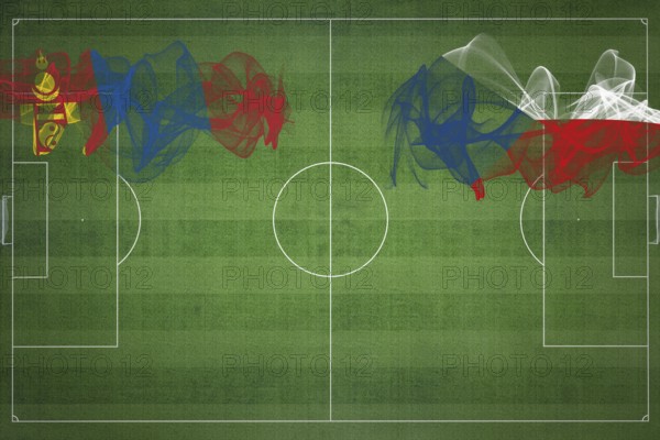 Mongolia vs Czech Republic Soccer Match, national colors, national flags, soccer field, football game, Competition concept, Copy space