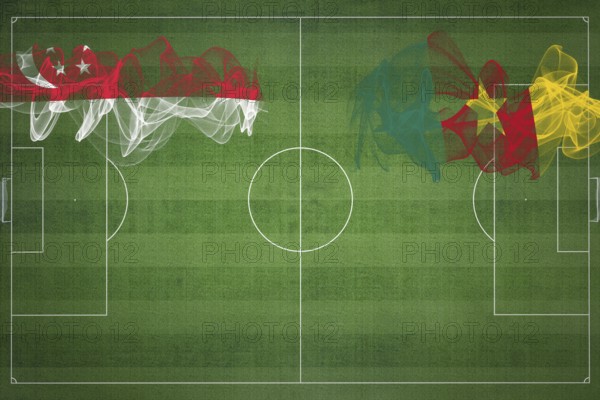 Singapore vs Cameroon Soccer Match, national colors, national flags, soccer field, football game, Competition concept, Copy space