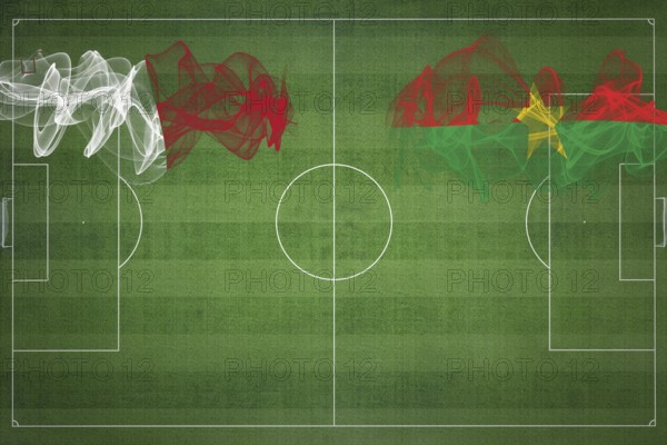 Malta vs Burkina Faso Soccer Match, national colors, national flags, soccer field, football game, Competition concept, Copy space