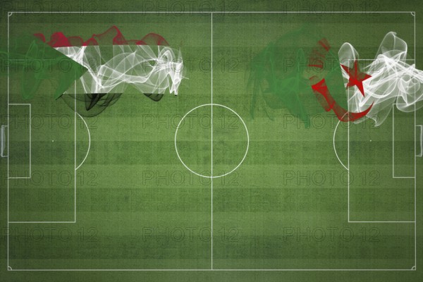 Sudan vs Algeria Soccer Match, national colors, national flags, soccer field, football game, Competition concept, Copy space