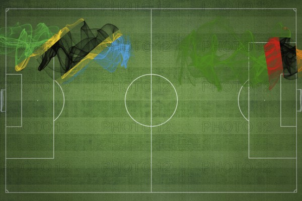Tanzania vs Zambia Soccer Match, national colors, national flags, soccer field, football game, Competition concept, Copy space