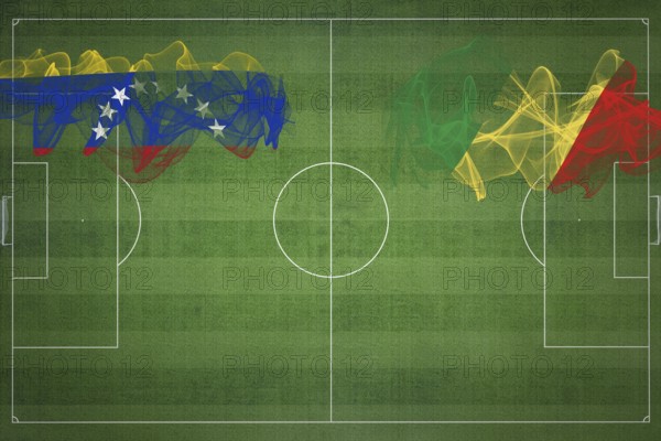 Venezuela vs Congo Soccer Match, national colors, national flags, soccer field, football game, Competition concept, Copy space