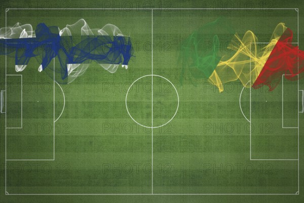 Finland vs Congo Soccer Match, national colors, national flags, soccer field, football game, Competition concept, Copy space