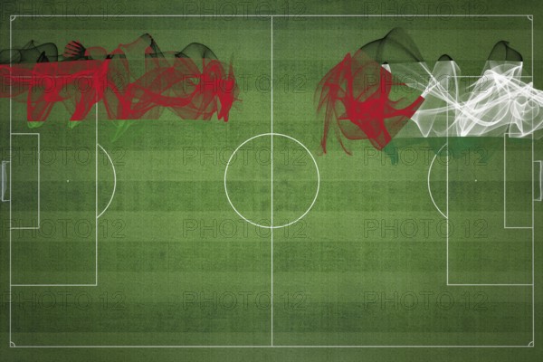 Malawi vs Palestine Soccer Match, national colors, national flags, soccer field, football game, Competition concept, Copy space