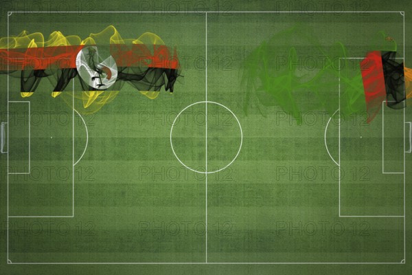 Uganda vs Zambia Soccer Match, national colors, national flags, soccer field, football game, Competition concept, Copy space