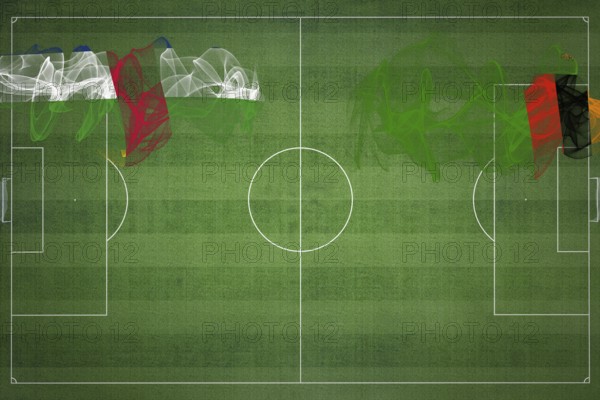 Central African Republic vs Zambia Soccer Match, national colors, national flags, soccer field, football game, Competition concept, Copy space
