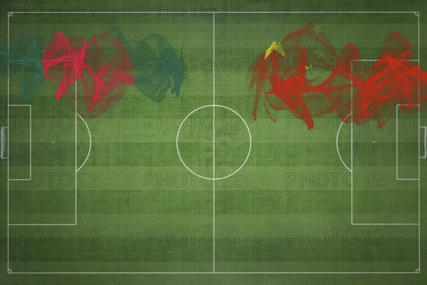 Bangladesh vs China Soccer Match, national colors, national flags, soccer field, football game, Competition concept, Copy space
