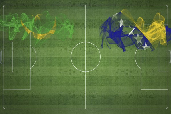 Mauritania vs Bosnia and Herzegovina Soccer Match, national colors, national flags, soccer field, football game, Competition concept, Copy space
