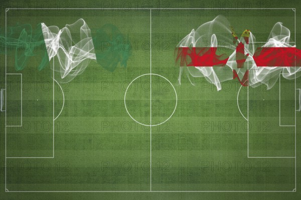 Nigeria vs Northern Ireland Soccer Match, national colors, national flags, soccer field, football game, Competition concept, Copy space