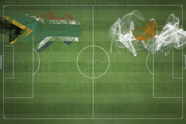 South Africa vs Cyprus Soccer Match, national colors, national flags, soccer field, football game, Competition concept, Copy space