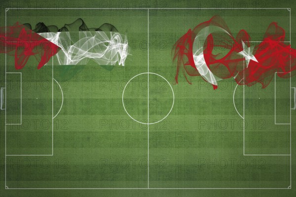 Palestine vs Turkey Soccer Match, national colors, national flags, soccer field, football game, Competition concept, Copy space