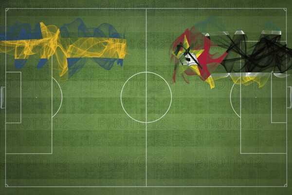 Sweden vs Mozambique Soccer Match, national colors, national flags, soccer field, football game, Competition concept, Copy space