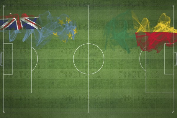 Tuvalu vs Benin Soccer Match, national colors, national flags, soccer field, football game, Competition concept, Copy space