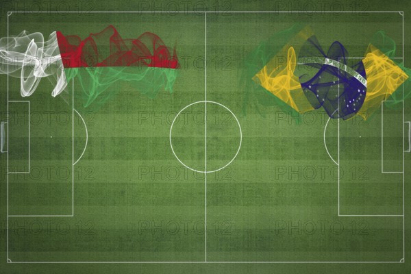 Madagascar vs Brazil Soccer Match, national colors, national flags, soccer field, football game, Competition concept, Copy space
